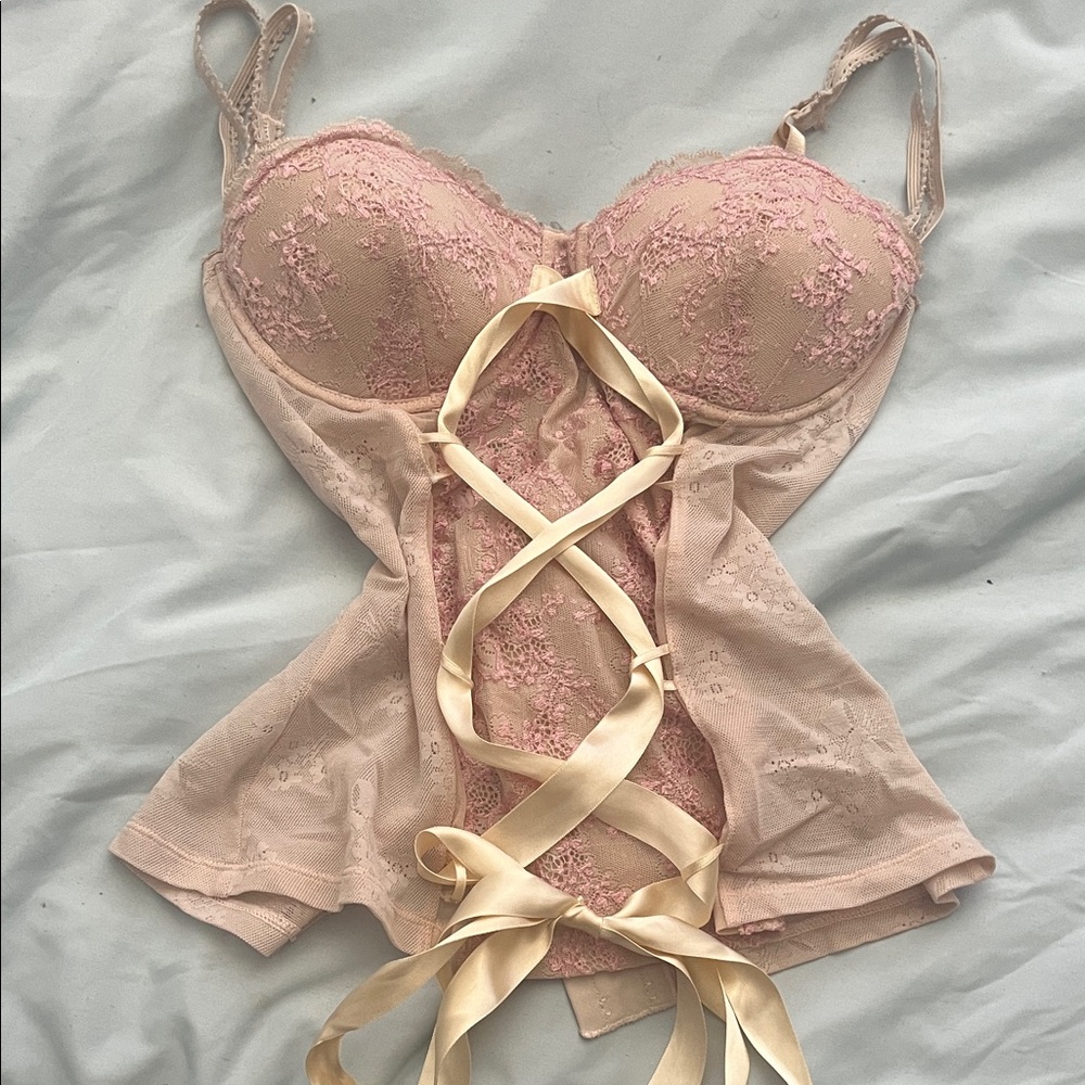 Rampage Blush Pink Lace-Up Corset Bra